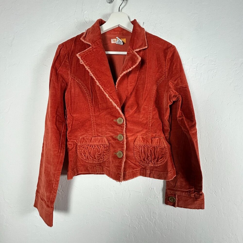 Tulle Womens Coral Corduroy Cropped Blazer Jacket Small Button Front Pockets